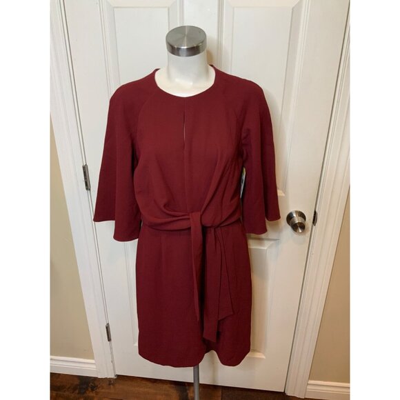 Tahari Arthur S. Levine Dark Red 3/4 Sleeve Shift Dress W/ Tie, Size 6 - Picture 1 of 5